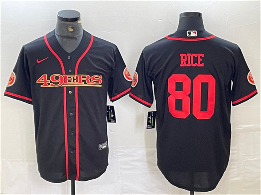 Men's Black San Francisco 49ers #80 Jerry Rice With Patch Cool Base Stitched Baseball Jersey